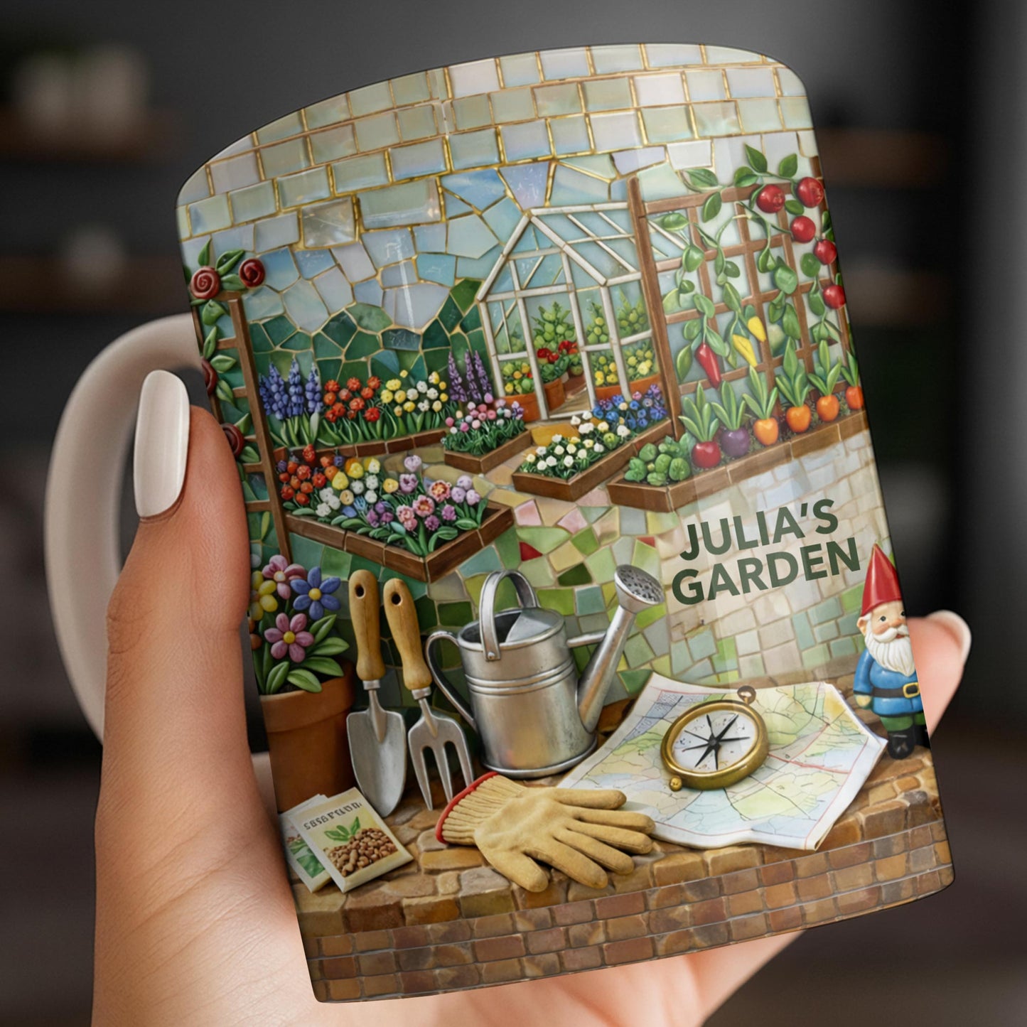 My Garden Mosaic Art With Flowers And Greenhouse