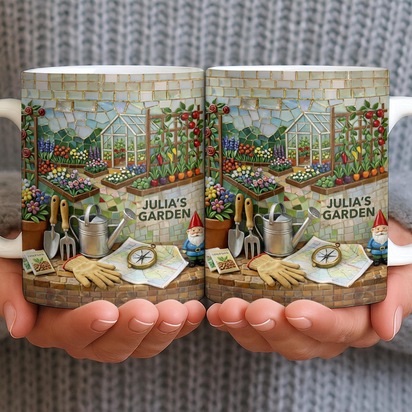 My Garden Mosaic Art With Flowers And Greenhouse