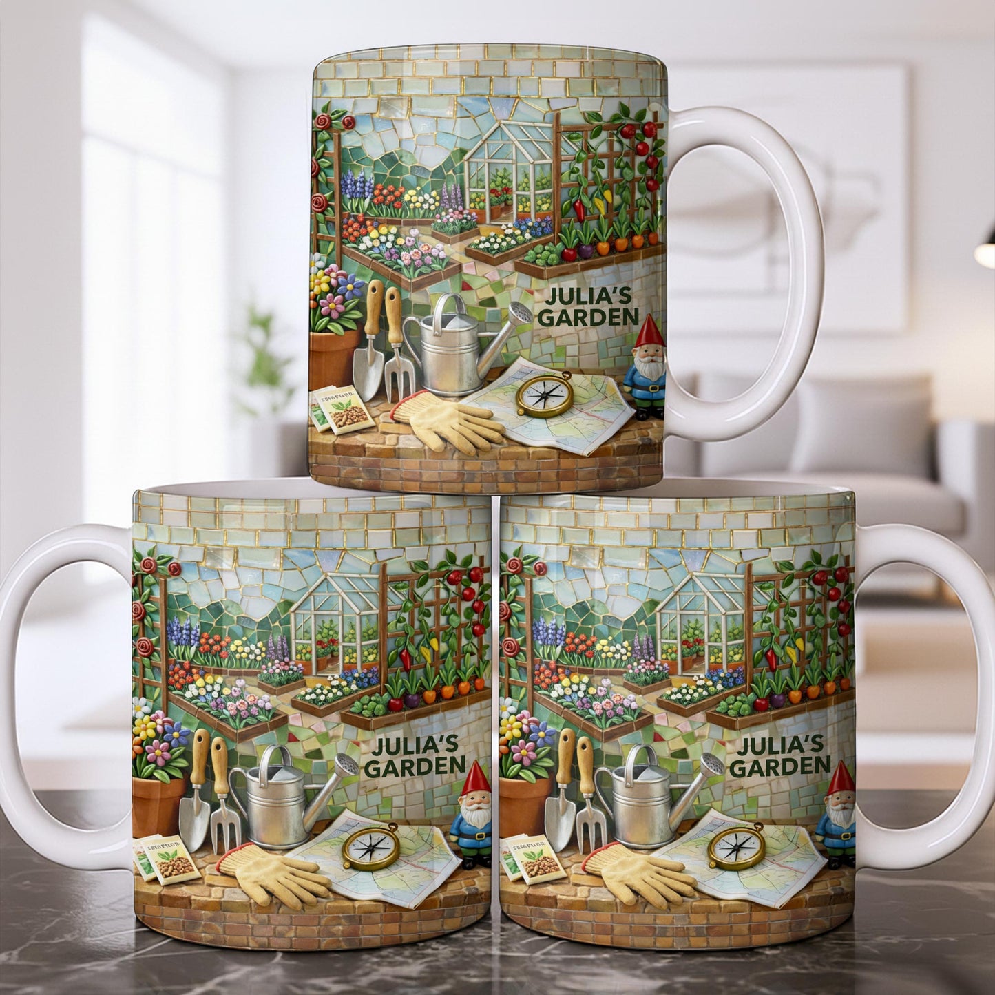 My Garden Mosaic Art With Flowers And Greenhouse