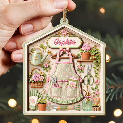 Garden Tools And Floral Apron Personalized Garden Lovers Decor - Personalized Double Layer Wood Ornament - GAR131_DWO