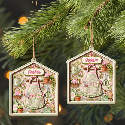 Garden Tools And Floral Apron Personalized Garden Lovers Decor - Personalized Double Layer Wood Ornament - GAR131_DWO