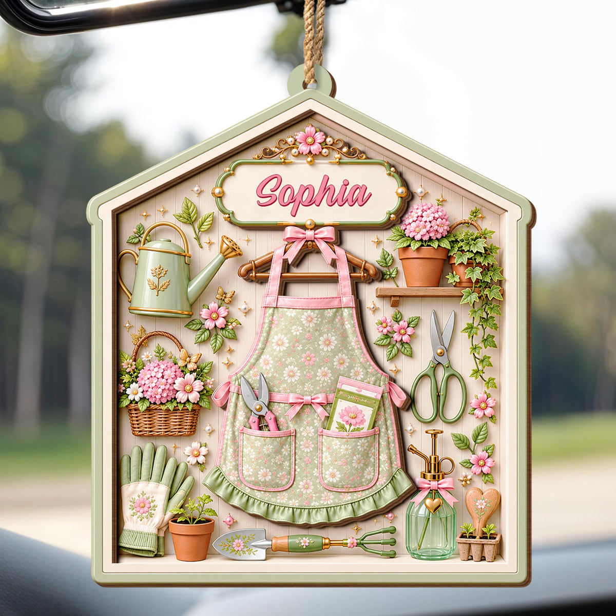 Garden Tools And Floral Apron Personalized Garden Lovers Decor - Personalized Double Layer Wood Ornament - GAR131_DWO