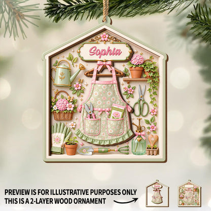 Garden Tools And Floral Apron Personalized Garden Lovers Decor - Personalized Double Layer Wood Ornament - GAR131_DWO