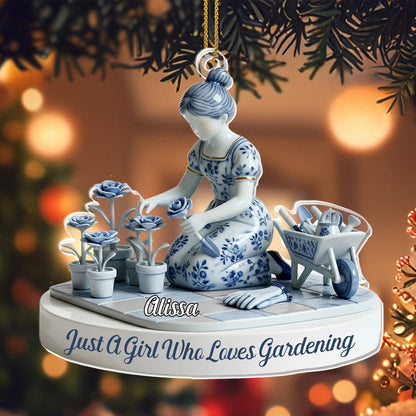 Just A Girl Who Loves Gardening, Flowers And Gardening Tools - Personalized Custom Acrylic Ornament, Christmas Gift - GARD027_ACO