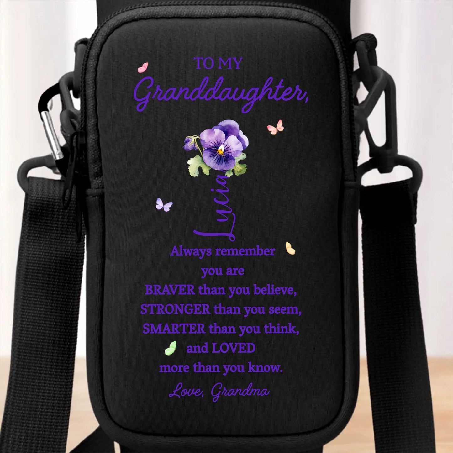 N'oubliez jamais que vous êtes plus courageux, plus fort, plus intelligent ! Sac porte-bouteille personnalisé - GDT002_BCB