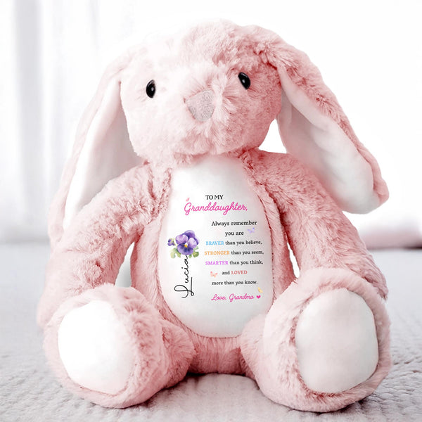 To My Granddaughter, Always Remember You Are Braver, Stuffed Bunny and Flowers