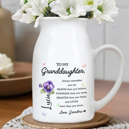 Braver, Stronger, Smarter Granddaughter Love Message With Flowers - Personalized Ceramic Flower Vase - GDT002_CEV