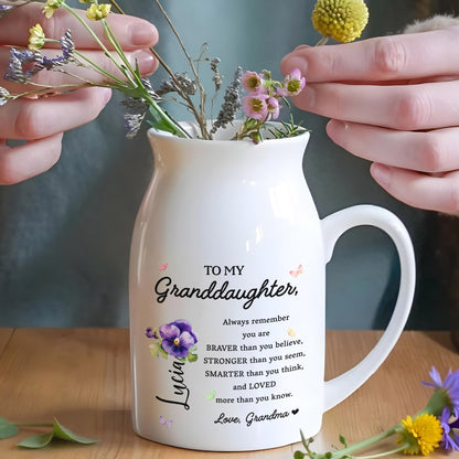 Braver, Stronger, Smarter Granddaughter Love Message With Flowers - Personalized Ceramic Flower Vase - GDT002_CEV