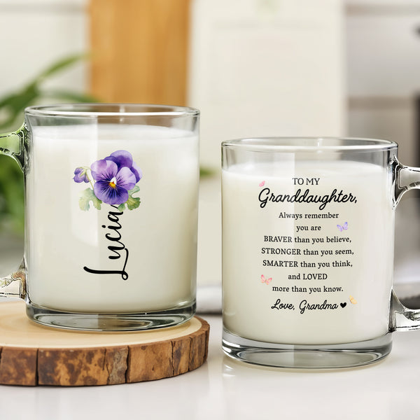Mensaje de amor para tu nieta con un hermoso diseño floral - Taza de cristal personalizada - GDT002_GLM