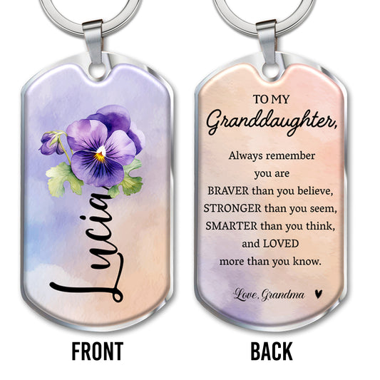 Braver Stronger Smarter Loved Pansy Flower Keychain