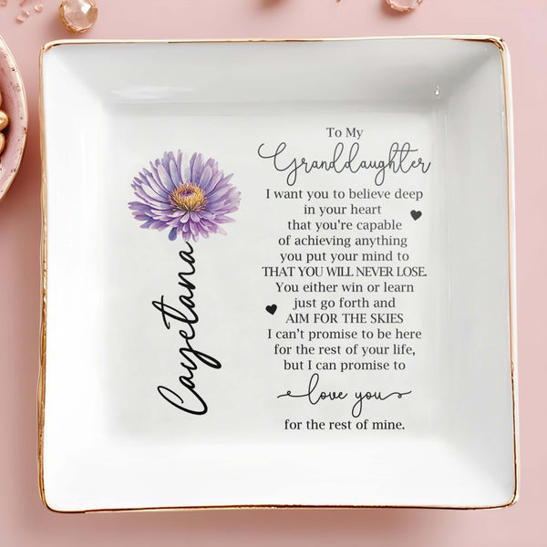 Cita inspiradora "Cree en lograr cualquier cosa" para tu nieta - Plato de joyería personalizado - GDT018_SCRD