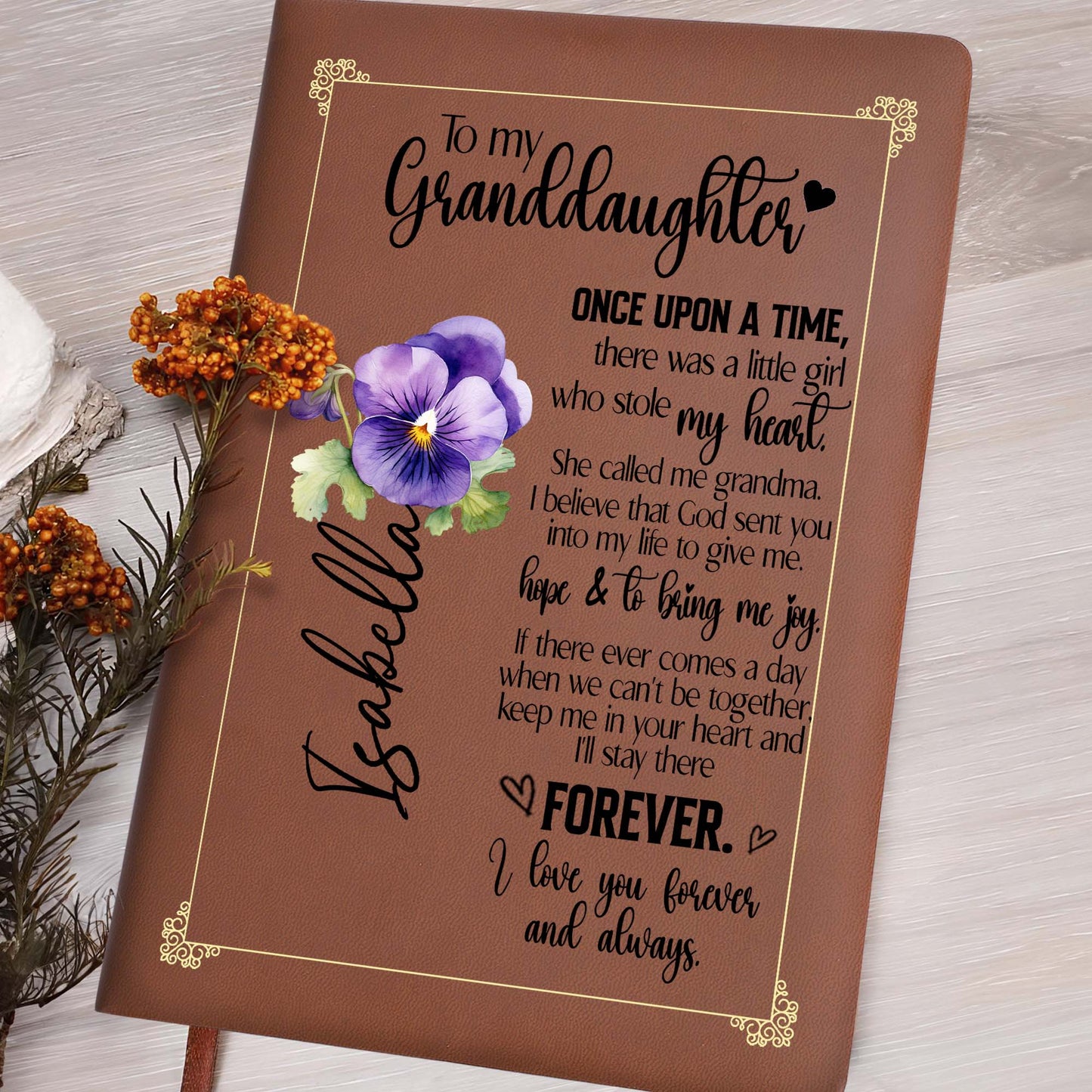 Once Upon A Time A Girl Stole My Heart Granddaughter Journal - Personalized Custom Leather Journal - GDT023_JRNL