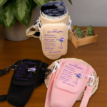 To My Granddaughter, All Your Memories, Pansy Flowers - Personalized Custom Water Bottle Carrier Bag - GDT024_BCB