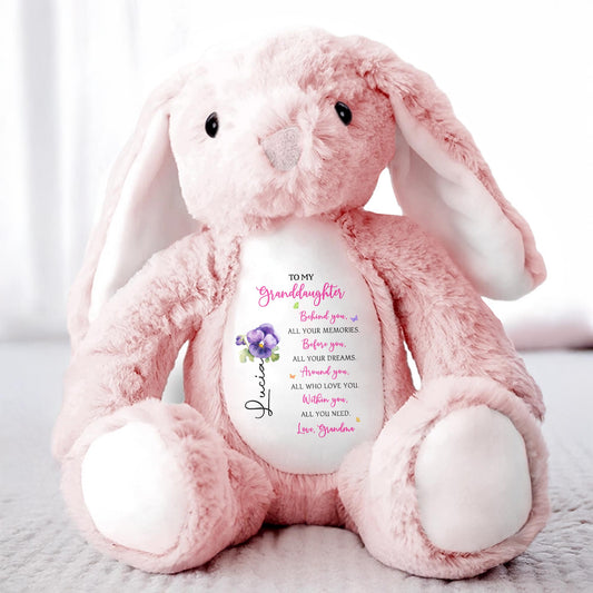 To My Granddaughter, Behind You, All Your Memories, Stuffed Bunny and Flower