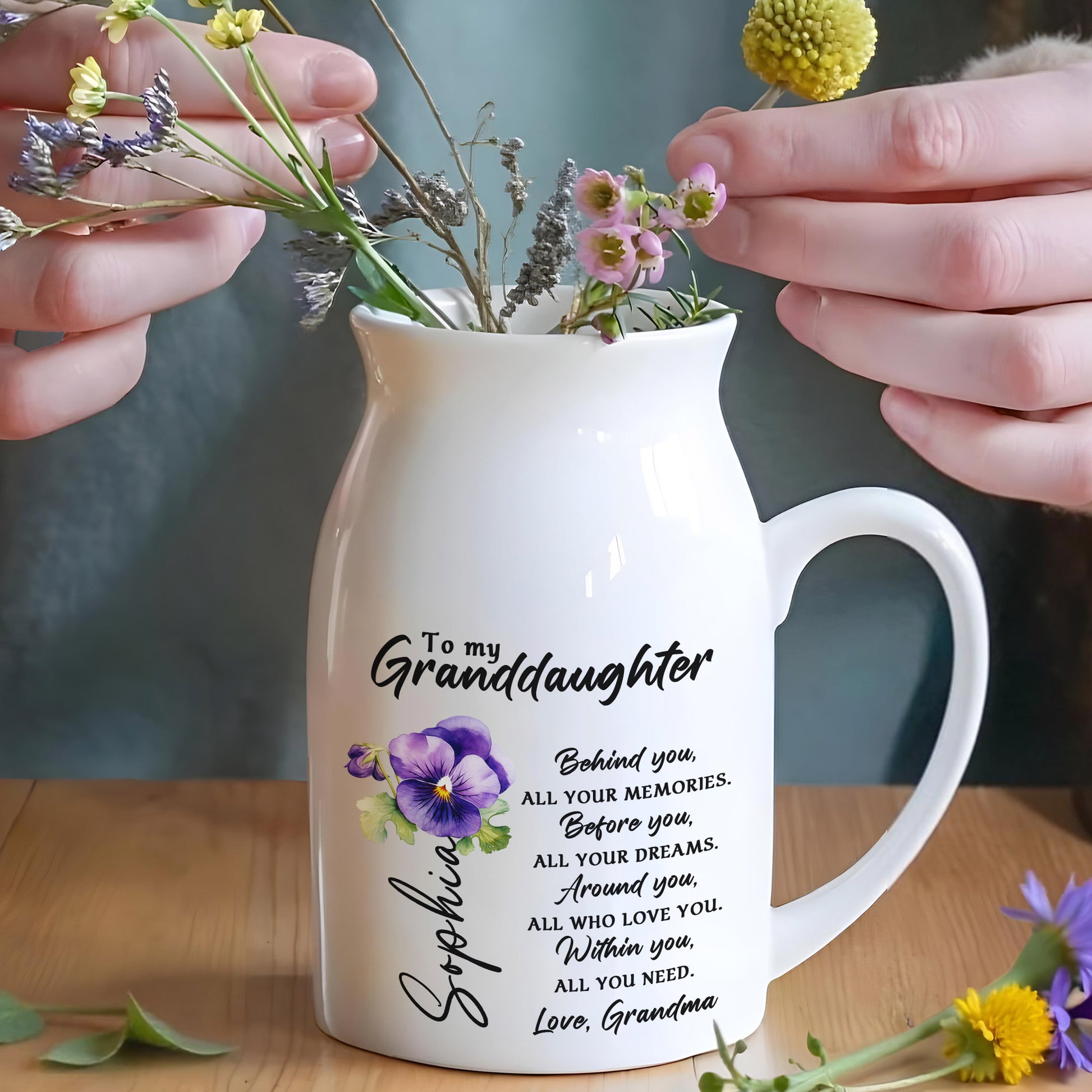 To My Granddaughter Love Grandma Message With Flowers