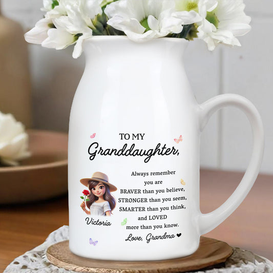 Braver, Stronger, Smarter, Loved Granddaughter Inspirational Message - Personalized Ceramic Flower Vase - GDT034_CEV