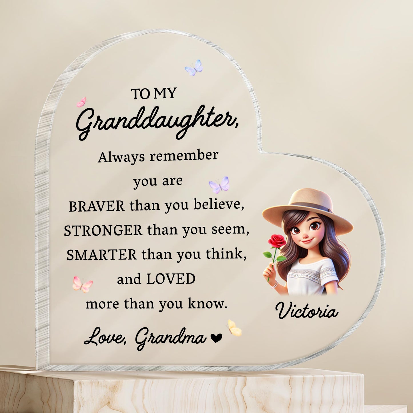 To My Granddaughter Always Remember You Are Loved - Personalized Heart Shaped Acrylic Plaque - GDT034_HAP