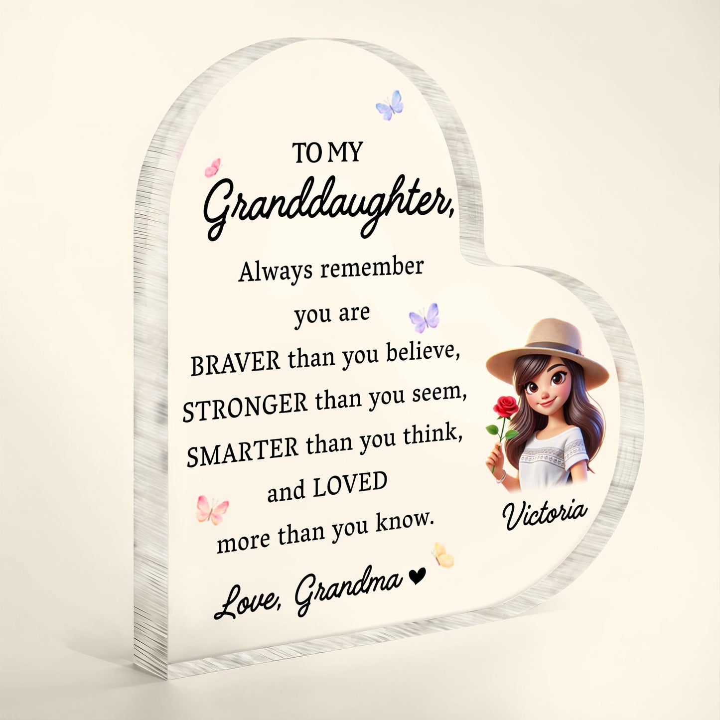 To My Granddaughter Always Remember You Are Loved - Personalized Heart Shaped Acrylic Plaque - GDT034_HAP