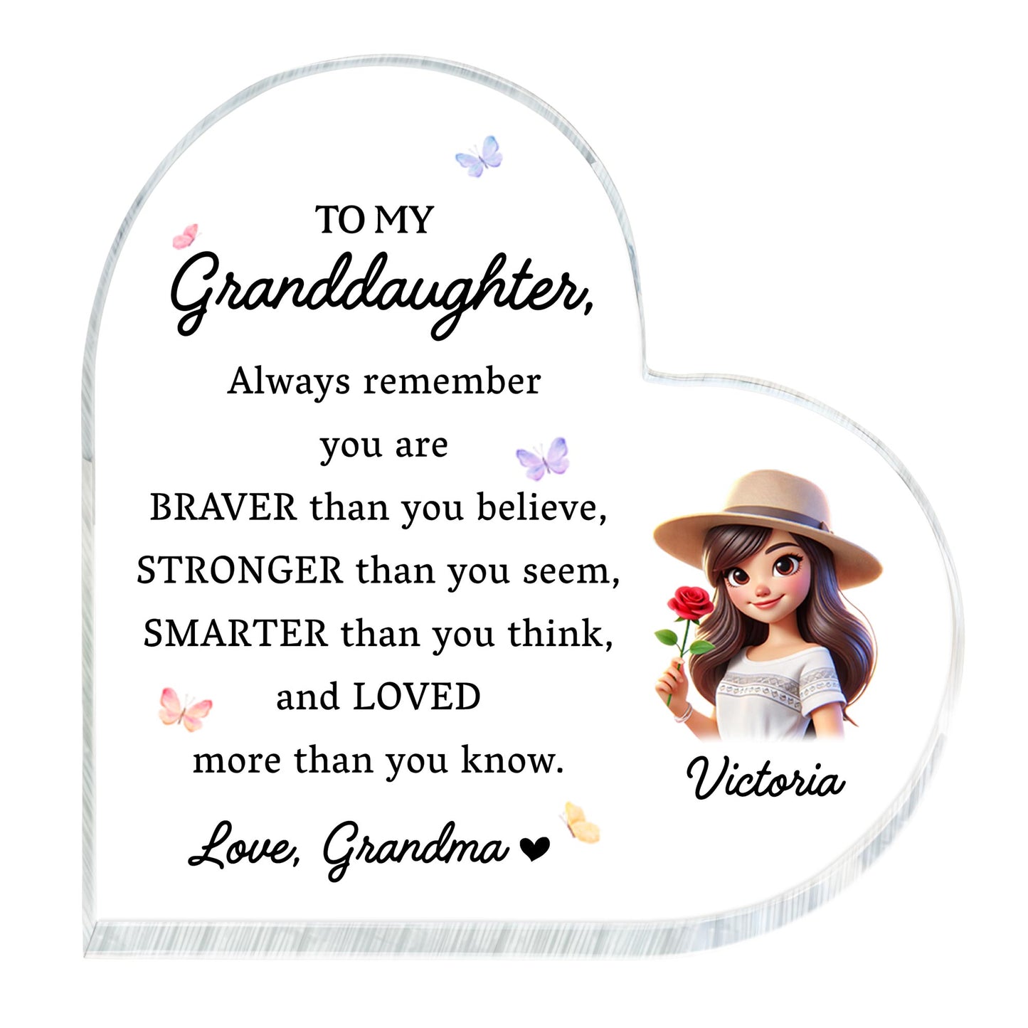 To My Granddaughter Always Remember You Are Loved - Personalized Heart Shaped Acrylic Plaque - GDT034_HAP