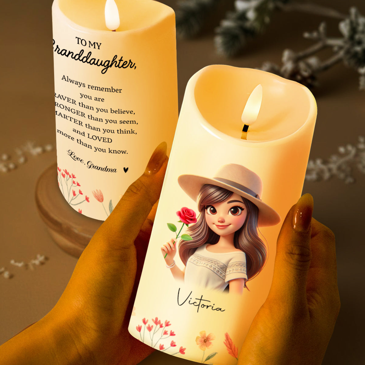Braver Stronger Smarter Loved Inspirational Quote With Girl And Flowers