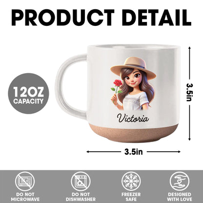 Loving Message To Granddaughter With Floral Design - Personalized Pottery Mug, White Color - GDT034_PMGW