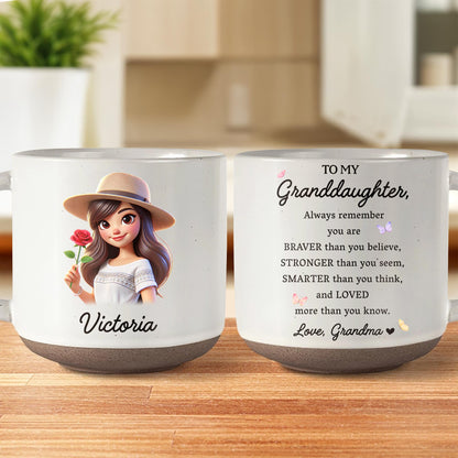 Loving Message To Granddaughter With Floral Design - Personalized Pottery Mug, White Color - GDT034_PMGW