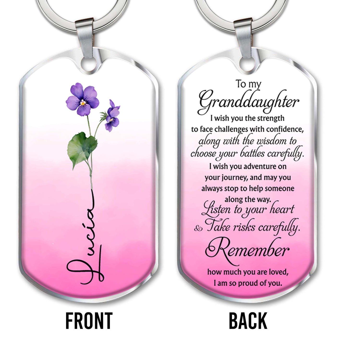 Inspirational Message To Granddaughter With Flowers - Personalized Custom Keychain - GDT060_KCH