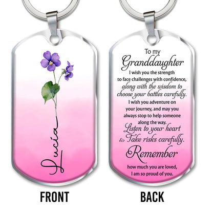 Inspirational Message To Granddaughter With Flowers - Personalized Custom Keychain - GDT060_KCH