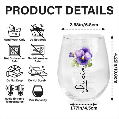 Strength and Wisdom Violets Theme Granddaughter Wine Glass