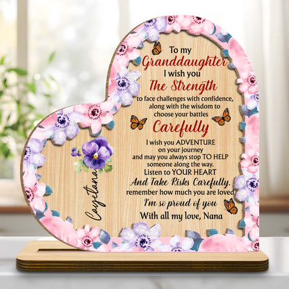 Granddaughter Strength And Adventure Wooden Plaque With Flowers - Personalized Custom 2-Layer Wood Plaque With Flat Base - GDT060_WPLA