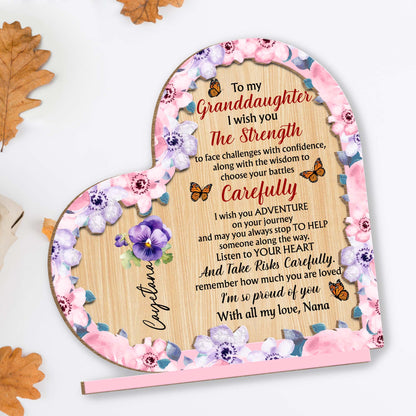 Granddaughter Strength And Adventure Wooden Plaque With Flowers - Personalized Custom 2-Layer Wood Plaque With Flat Base - GDT060_WPLA