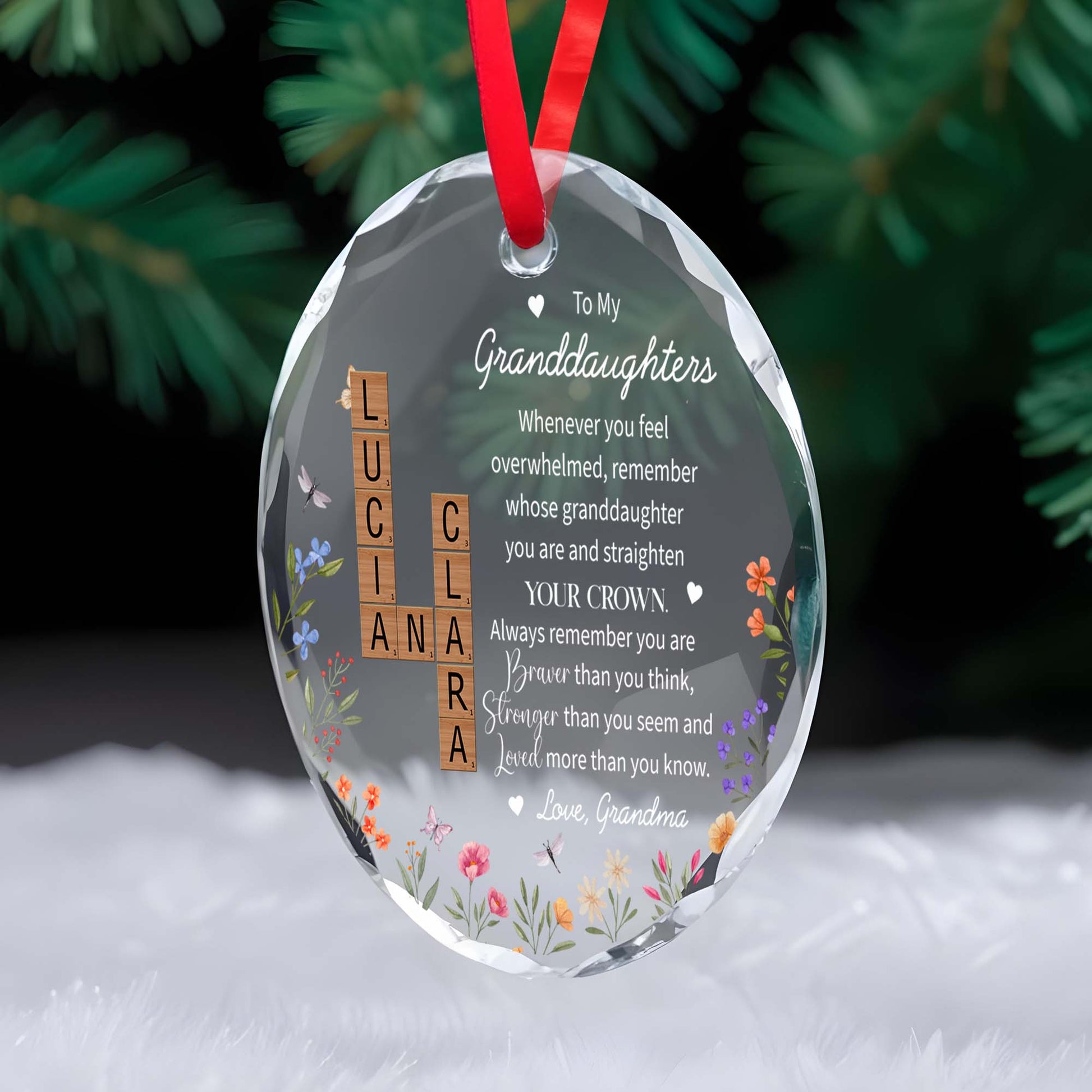 Granddaughter Bravery and Love Floral Custom Circle Glass