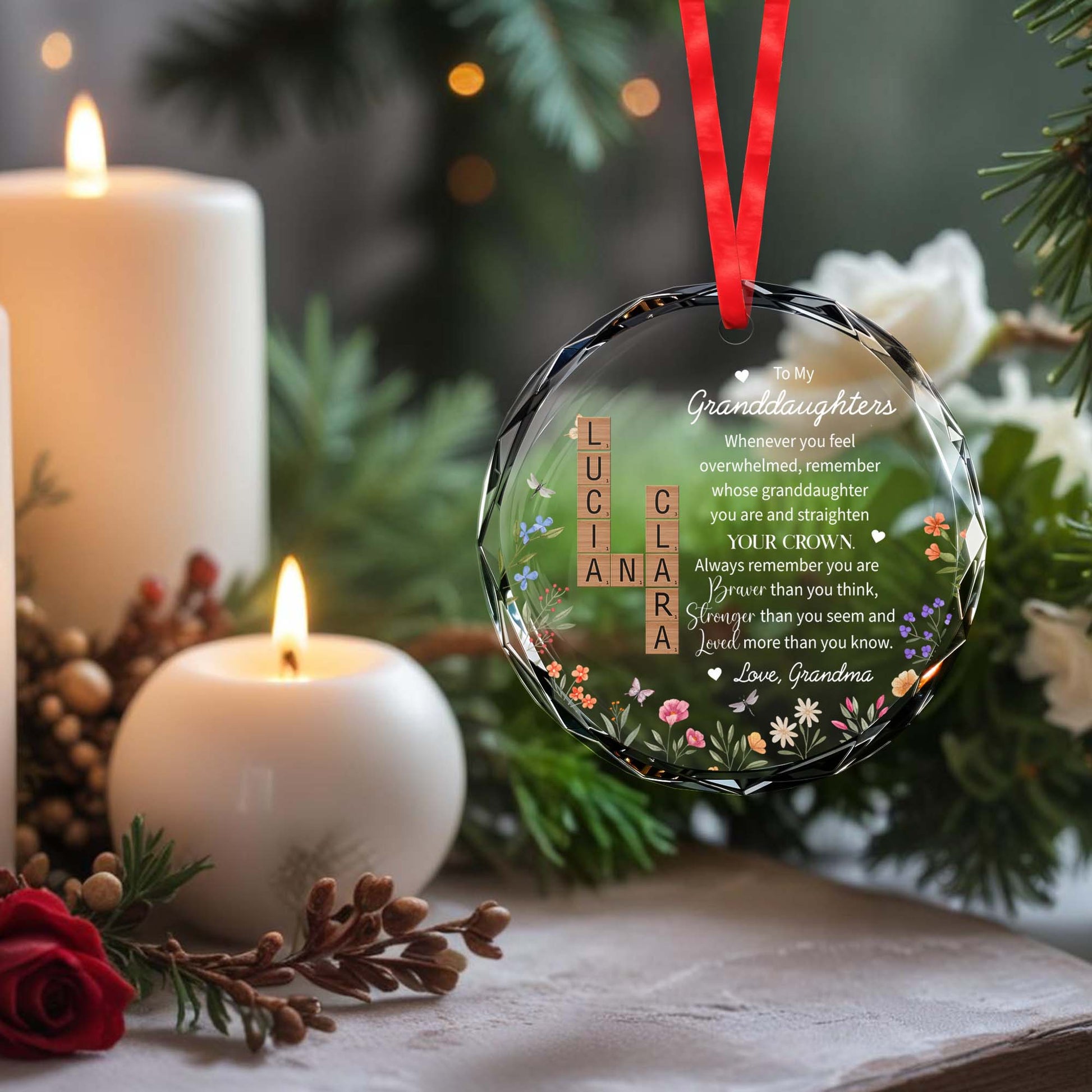 Granddaughter Bravery and Love Floral Custom Circle Glass