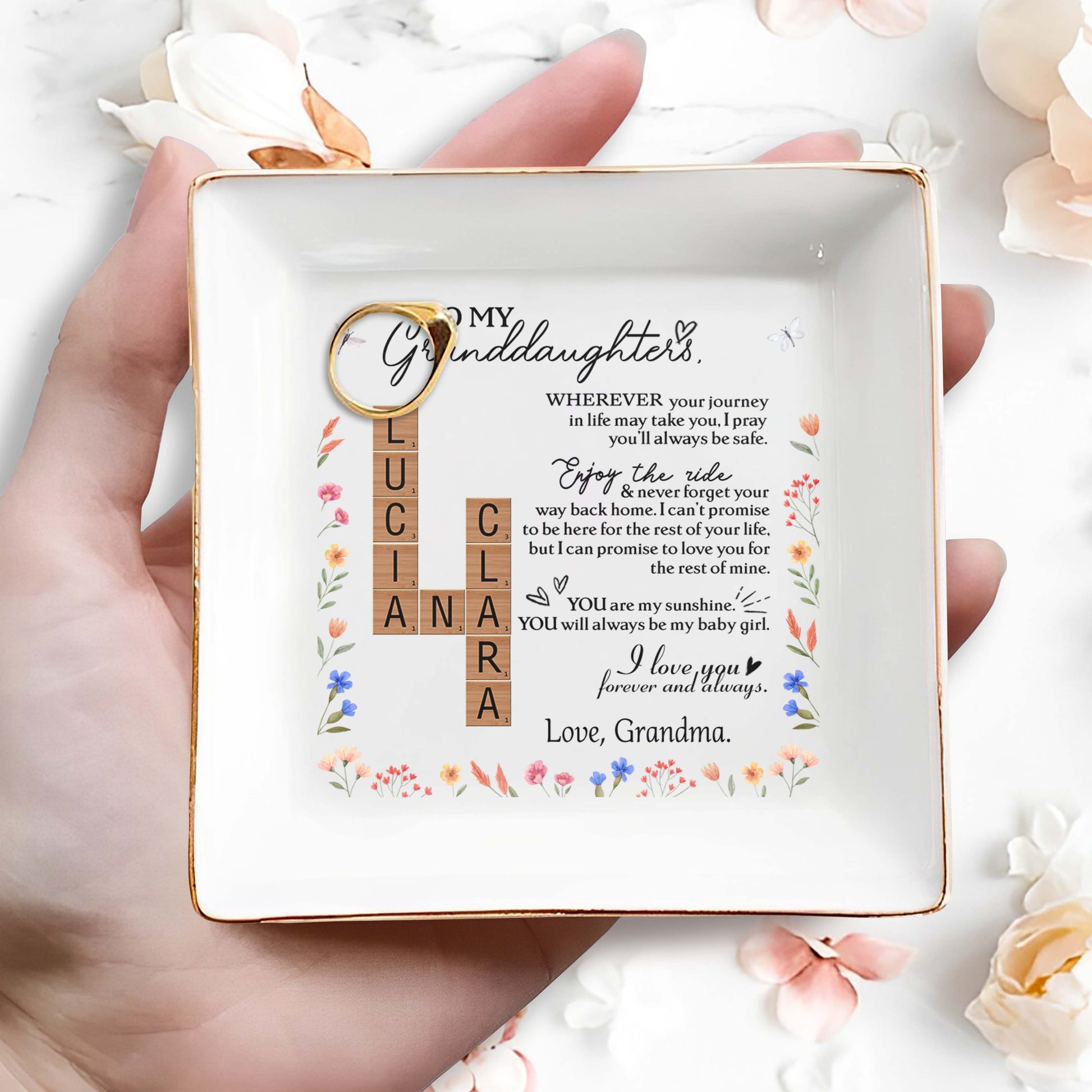 Granddaughter Journey and Ride Floral Inspirational Dish