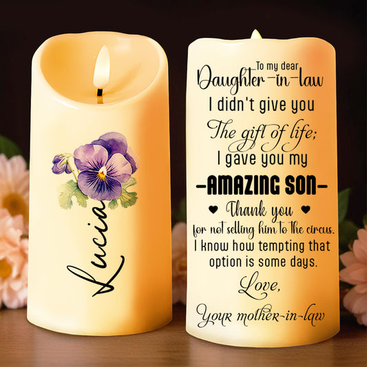 Gift For Daughter-In-Law Featuring Candles and Pansy - Personalized Custom LED Candle - GDT078_LECA