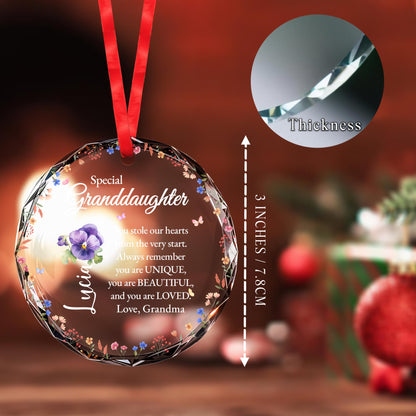 Special Unique and Beautiful Message For Granddaughter - Personalized Custom Circle Glass Ornament - GDT086_CGOR