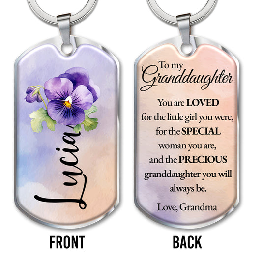 Loved Special and Precious Granddaughter Pansy Flower Keychain