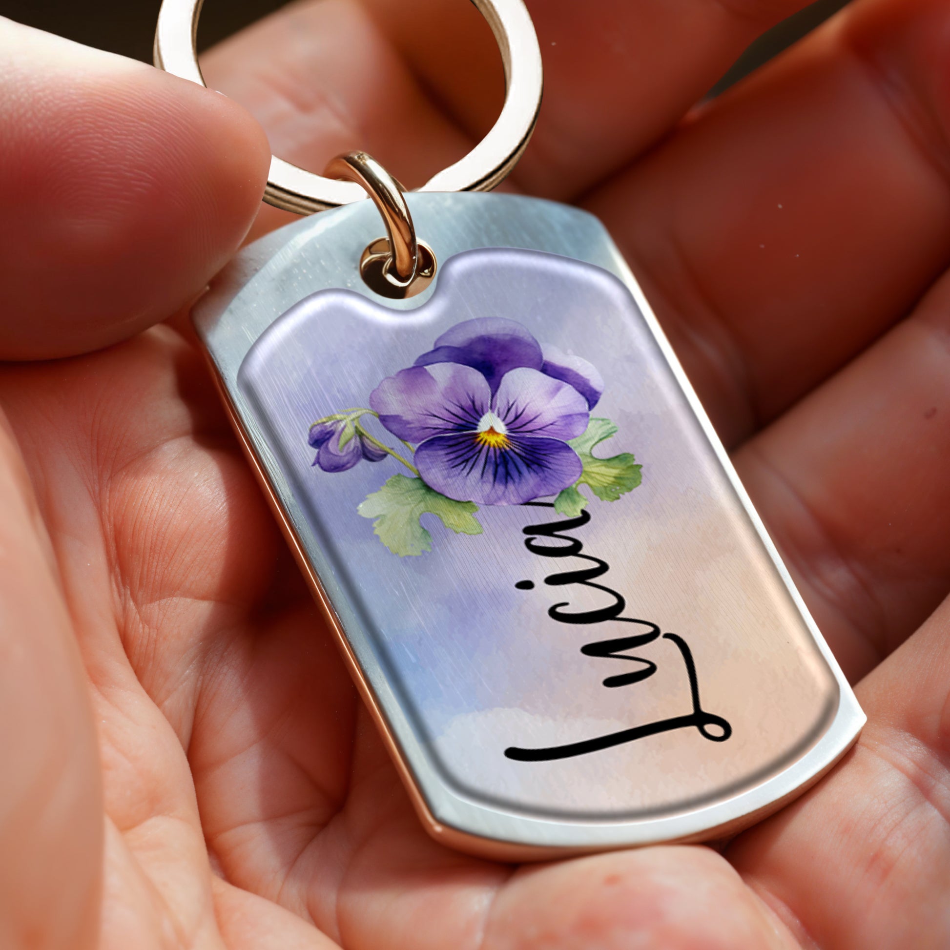Loved Special and Precious Granddaughter Pansy Flower Keychain