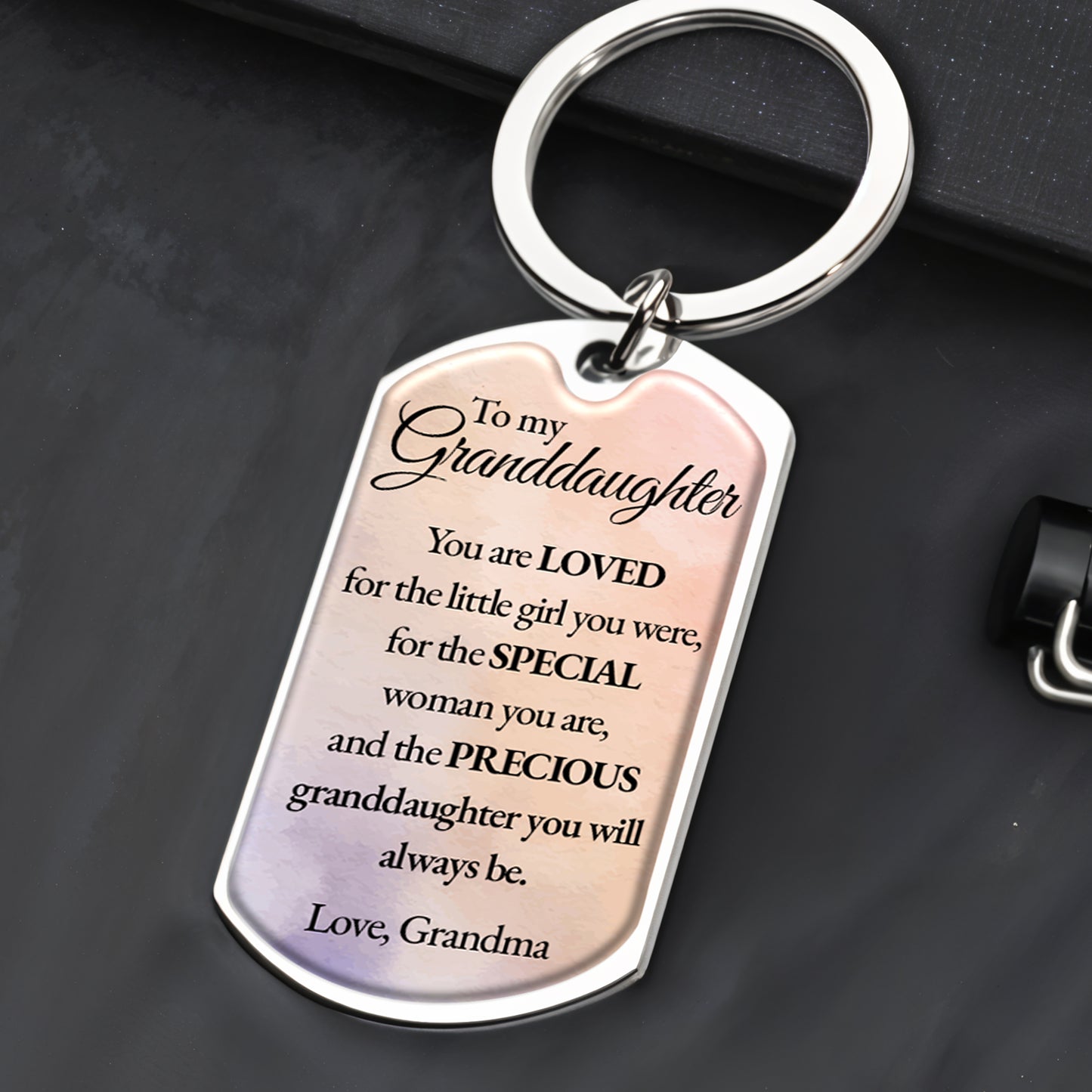 Loved Special and Precious Granddaughter Pansy Flower Keychain
