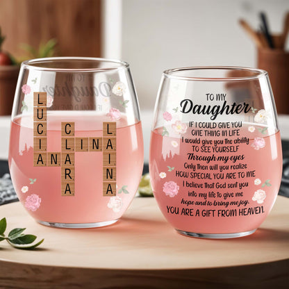 Gift From Heaven Floral Personalized Stemless Wine Glass