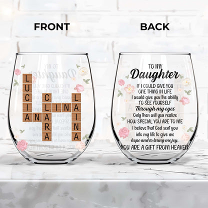 Gift From Heaven Floral Personalized Stemless Wine Glass
