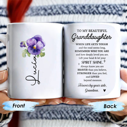 Granddaughter Spirit Shine Bravery Strength Love Pansy Flower Mug - Personalized Custom Coffee Mug - GDT102_MG