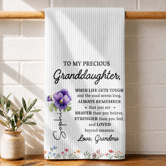 To My Precious Granddaughter Remember Who You Are Birth Month Flowers - Personalized Kitchen Towel - GDT102_TOWL