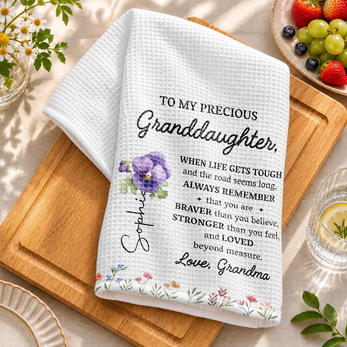 To My Precious Granddaughter Remember Who You Are Birth Month Flowers - Personalized Kitchen Towel - GDT102_TOWL