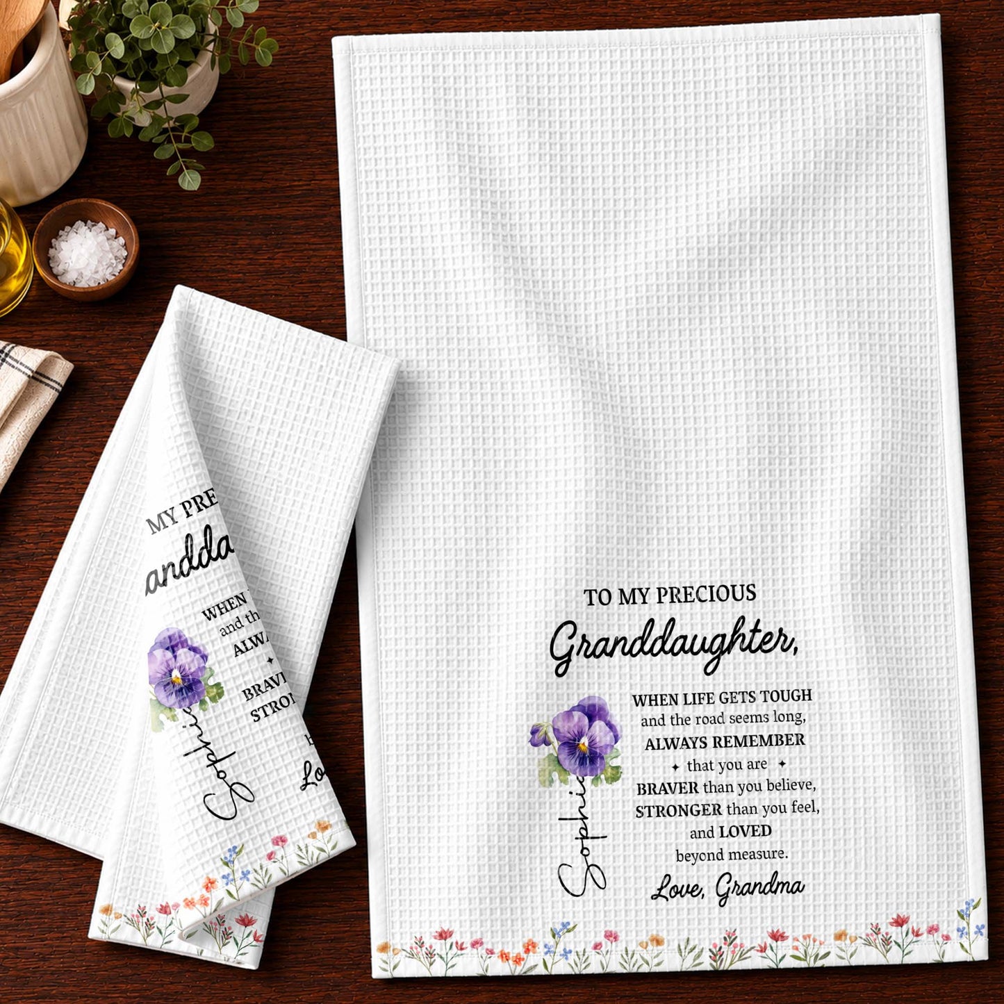 To My Precious Granddaughter Remember Who You Are Birth Month Flowers - Personalized Kitchen Towel - GDT102_TOWL