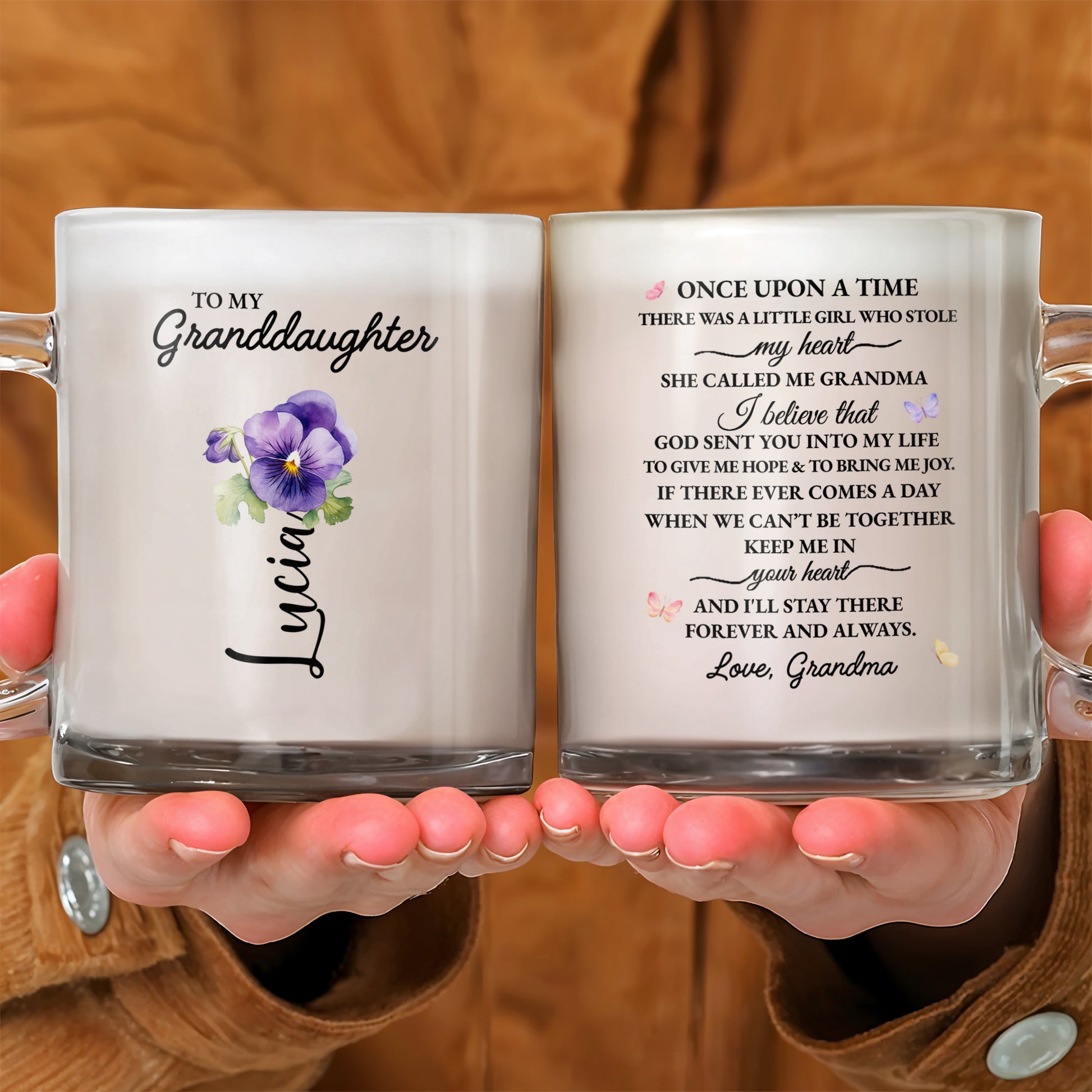 Love Message From Grandma To Granddaughter With Flowers And Butterflies