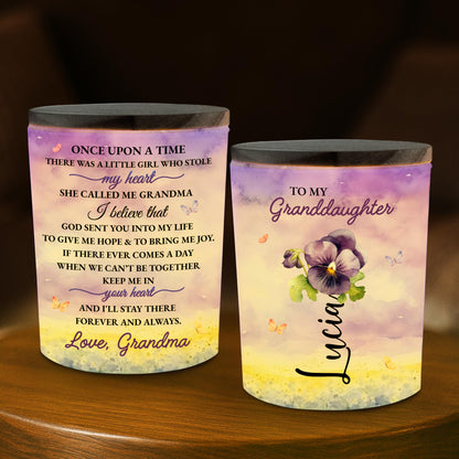 To My Granddaughter Butterfly And Floral Heartfelt Message - Personalized Custom Glass Jar With LED - GDT108_LEJAR