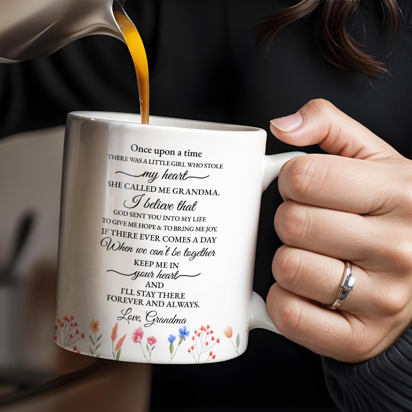 Grandmother Granddaughter Love Message With Pansy Flower Design - Personalized Custom Coffee Mug - GDT108_MG