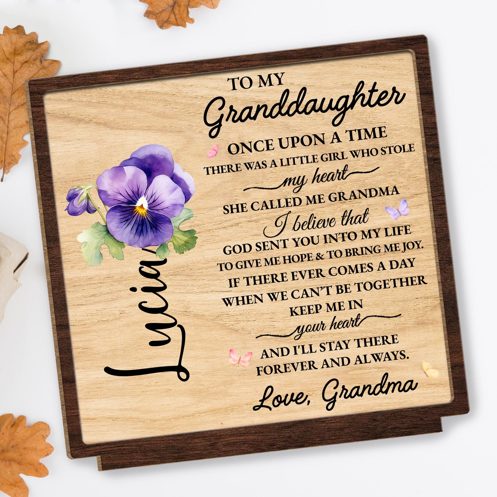 Granddaughter Love Wooden Plaque With Flowers And Butterfly