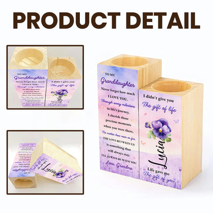 To My Granddaughter, Love Always Stays, Pansy Flowers - Personalized Custom Candle Holder - GDT121_CAHOW